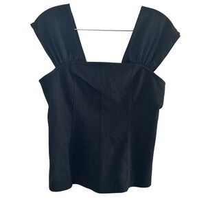 Meadow Rue Anthropologie Black Square Neck Cap Sleeve Ponte Knit Top Medium